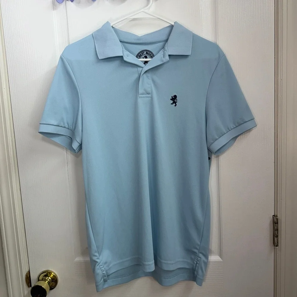 Albert Morris light blue embroidered collared breathable polo shirt casual small